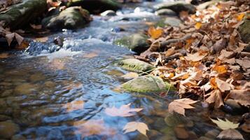 ai generiert Blätter im ein sanft Streams aktuell. generativ ai foto