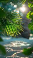 ai generiert Sonne leuchtenden durch Palme Baum Blätter foto