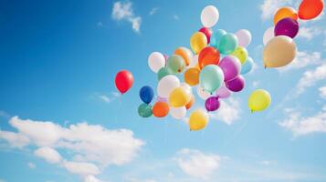 ai generiert regenbogenfarben Luftballons freigegeben in das Himmel. generativ ai foto