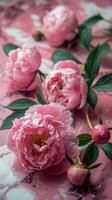 ai generiert Rosa Blumen auf Marmor Oberfläche foto