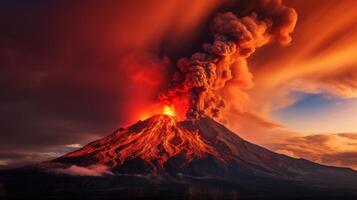 ai generiert das feurig Farbtöne von ein vulkanisch Eruption. generativ ai foto