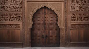 ai generiert ein schön gefertigt islamisch hölzern Tür. generativ ai foto