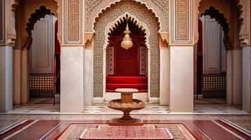 ai generiert ein schön dekoriert Mihrab Gebet Nische im ein Moschee. generativ ai foto