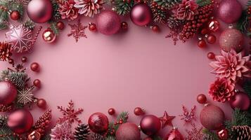 ai generiert Rosa Weihnachten Ornament Hintergrund mit Ornamente foto