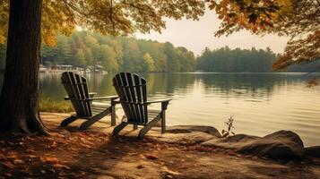 ai generiert ein friedlich Seeufer Aussicht mit Reflexionen zum ein heiter Ambiente. generativ ai foto