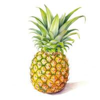 ai generiert realistisch Aquarell von ein Ananas mit beschwingt Grün Blätter. foto