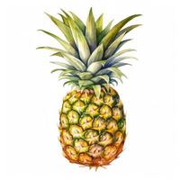 ai generiert realistisch Aquarell von ein Ananas mit beschwingt Grün Blätter. foto