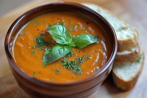 ai generiert Schüssel von Suppe mit Brot foto