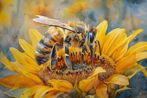 ai generiert Biene auf Sonnenblume Gemälde foto