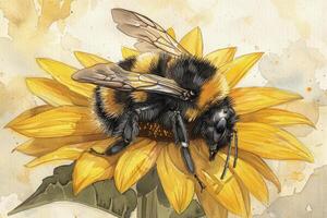 ai generiert Sonnenblume mit Biene Gemälde foto