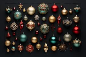 ai generiert anmutig Anordnung von Weihnachten Ornamente. generativ ai foto