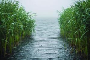 ai generiert Bäume und Gras Umgebung Wasser foto