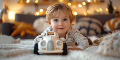 ai generiert Baby spielen mit Spielzeug Auto foto