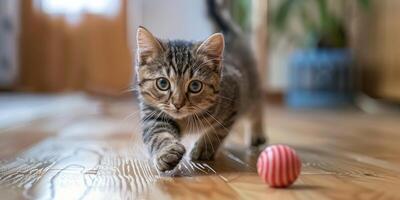 ai generiert klein Kätzchen spielen mit Ball foto