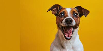 ai generiert braun und Weiß Hund mit Mund öffnen foto