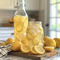 ai generiert erfrischend hausgemacht Limonade im Küche foto