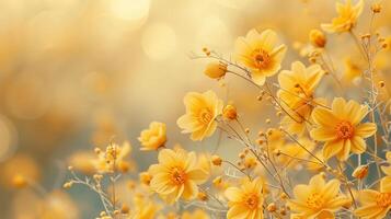 ai generiert abstrakt, schön minimalistisch Hintergrund mit Gelb Blumen foto