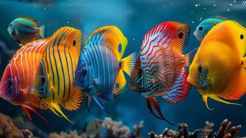 ai generiert bunt Fisch Schwimmen im Aquarium foto