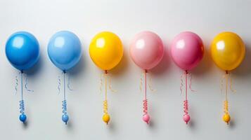 ai generiert Reihe von Luftballons mit glücklich Geburtstag Text foto