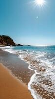 ai generiert Sonne Rahmen Über Wasser beim Strand foto