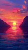 ai generiert Sonnenuntergang Über ein Körper von Wasser Gemälde foto