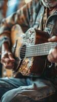 ai generiert Person spielen Gitarre im das dunkel foto