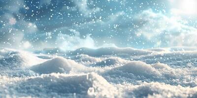 ai generiert schneebedeckt Szene mit Schnee Flocken auf das Boden foto