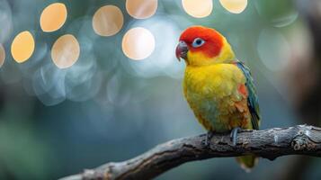 bunt Vogel thront auf Baum Ast foto