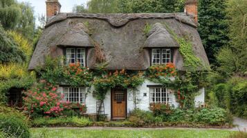 Haus umgeben durch Blumen Gemälde foto