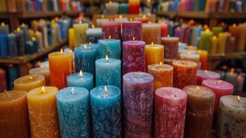 viele anders farbig Kerzen vereinbart worden im ein Kreis foto
