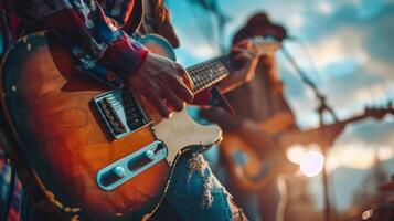 Person spielen Gitarre schließen oben foto