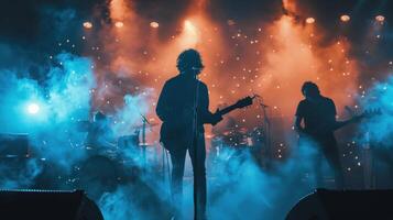 Mann spielen rot Gitarre im Band foto