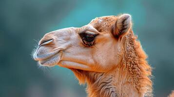 Nahansicht von ein Kamel mit verschwommen Hintergrund foto