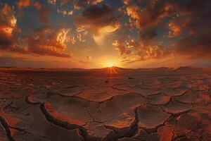 ai generiert das zuletzt Strahlen von das Sonne Besetzung ein golden glühen Über ein riesig Wüste foto