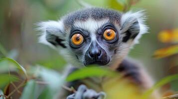 schließen oben von ein Affe mit Orange Augen foto