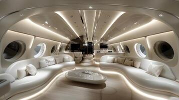 Innere von ein Flugzeug mit zahlreich Fenster foto