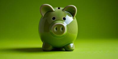 ai generiert ein beschwingt Limette Grün Schweinchen Bank erfasst das Wesen von Clever Speichern und finanziell Wachstum auf ein lebhaft Grün Hintergrund foto