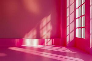 ai generiert Sonnenlicht gießt durch ein Fenster, Gießen geometrisch Schatten über ein Zimmer gebadet im damit foto
