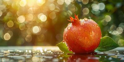 ai generiert Granatapfel mit Wasser Tröpfchen foto