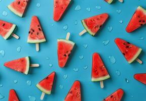 Wassermelone Eis am Stiel auf ein Blau Hintergrund foto