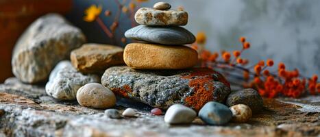 gestapelt Steine im harmonisch Balance foto