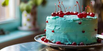 Kirsche gekrönt Freude wunderlich Kuchen mit Beeren und Glasur foto