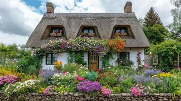 Haus umgeben durch Blumen Gemälde foto