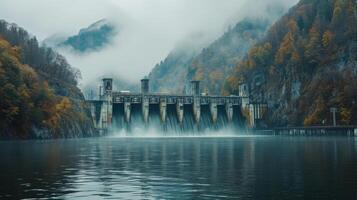 majestätisch Damm im das Mitte von Reservoir foto