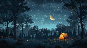Zelt im Wald beim Nacht foto