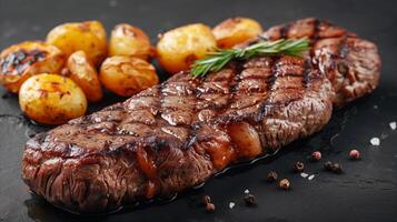 gegrillt Lendenstück Steak mit geröstet Kartoffeln und Rosmarin foto