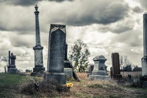 Sonnenblumenstrauß auf einem traurigen Friedhof