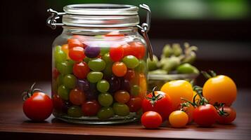 mischen von beschwingt Kirsche Tomaten im Glas Container foto