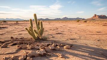 trocken Landschaft mit einsam Kaktus foto