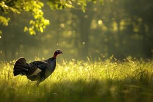 wild Truthahn Spaziergänge im das Wiese. foto